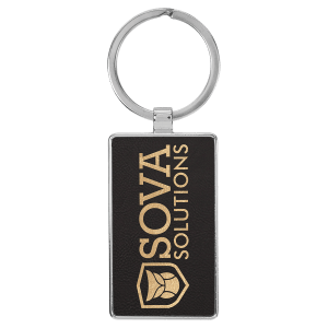 2 3/4" x 1 1/4" Laserable Leatherette/Metal Black/Gold Rectangle Keychain - GFT2172 - Austin Print Co.