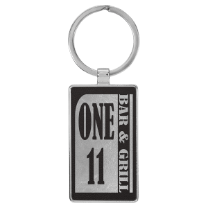 2 3/4" x 1 1/4" Laserable Leatherette/Metal Black/Silver Rectangle Keychain - GFT2176 - Austin Print Co.