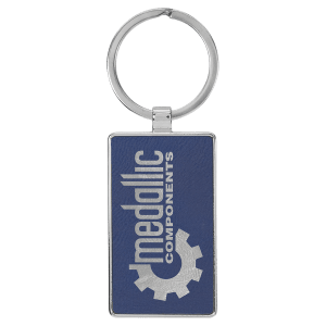 2 3/4" x 1 1/4" Laserable Leatherette/Metal Blue/Silver Rectangle Keychain - GFT2179 - Austin Print Co.