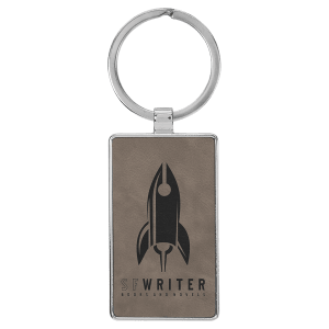2 3/4" x 1 1/4" Laserable Leatherette/Metal Gray Rectangle Keychain - GFT2174 - Austin Print Co.