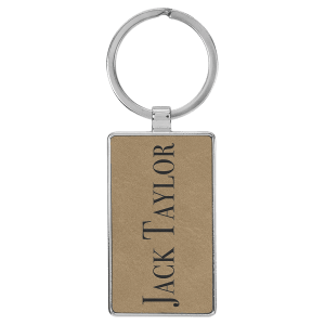 2 3/4" x 1 1/4" Laserable Leatherette/Metal Light Brown Rectangle Keychain - GFT2170 - Austin Print Co.