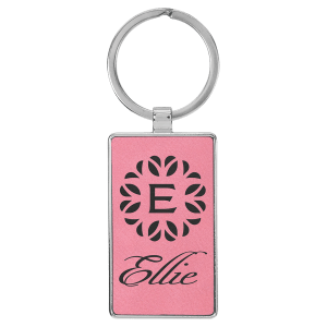 2 3/4" x 1 1/4" Laserable Leatherette/Metal Pink Rectangle Keychain - GFT2175 - Austin Print Co.