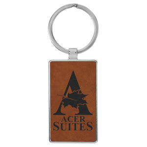 2 3/4" x 1 1/4" Laserable Leatherette/Metal Rawhide Rectangle Keychain - GFT2173 - Austin Print Co.