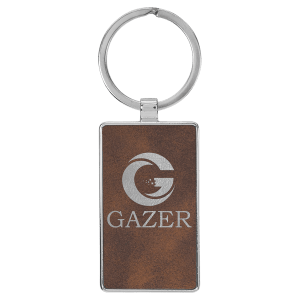 2 3/4" x 1 1/4" Laserable Leatherette/Metal Rustic/Silver Rectangle Keychain - GFT2177 - Austin Print Co.