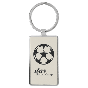 2 3/4" x 1 1/4" Laserable Leatherette/Metal White Rectangle Keychain - GFT2182 - Austin Print Co.