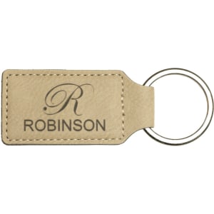 2 3/4" x 1 1/4" Light Brown Laserable Leatherette Rectangle Keychain - GFT177 - Austin Print Co.
