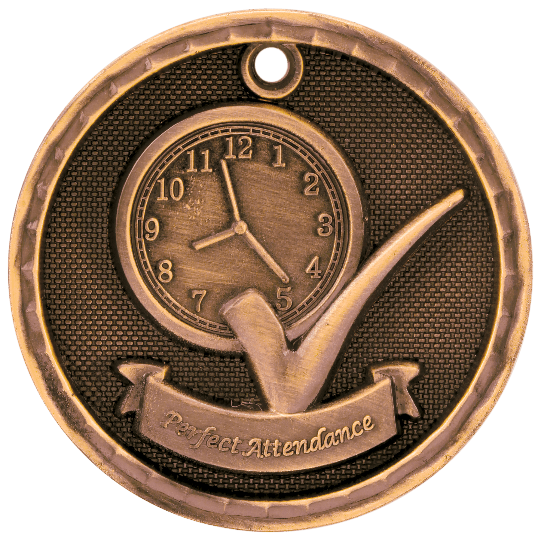 2" Antique 3D Perfect Attendance Medal - JDS