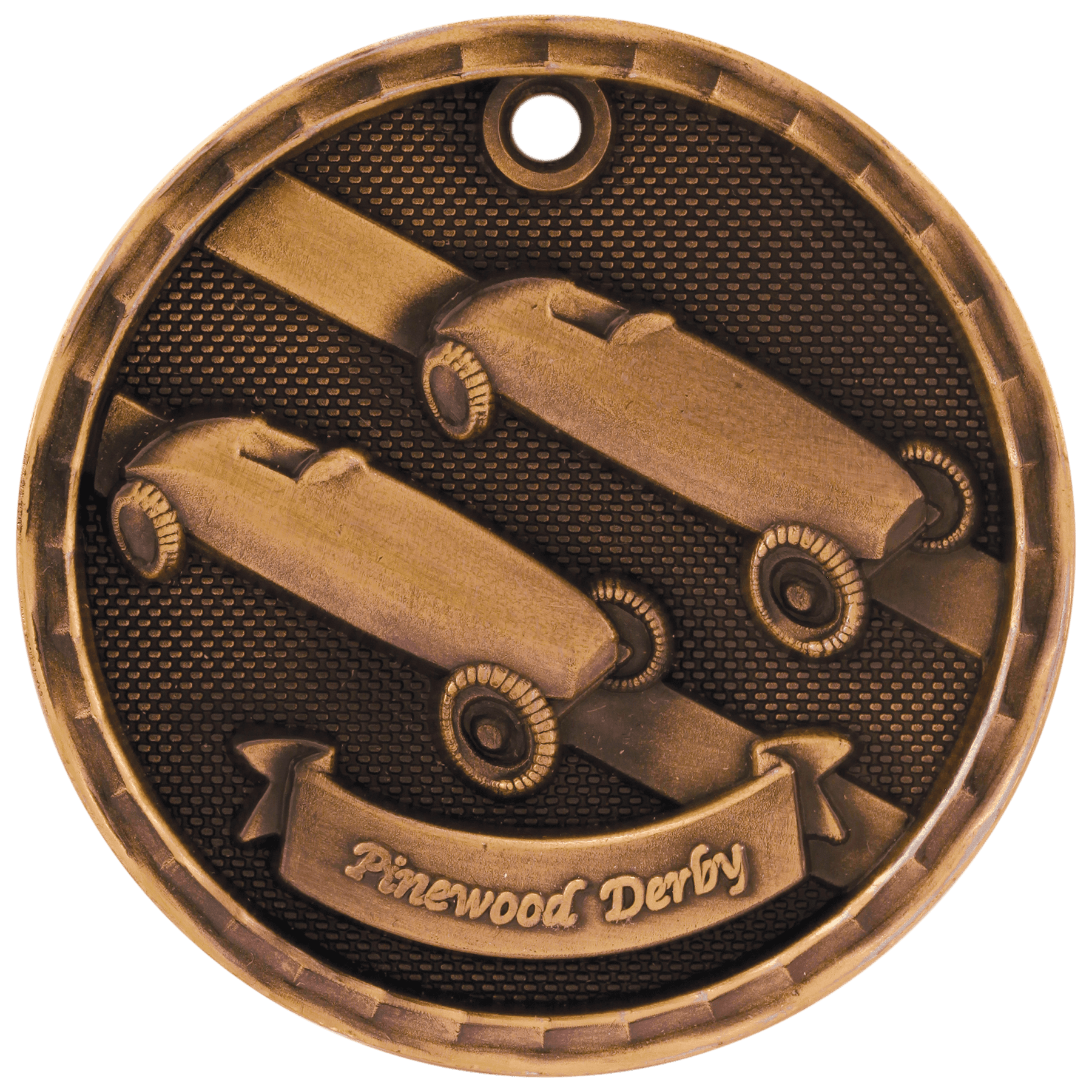 2" Antique 3D Pinewood Derby Medal - JDS