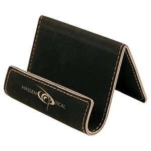 3 1/2" x 2 1/2" Black/Gold Laserable Leatherette Holder Easel - GFT259A - Austin Print Co.