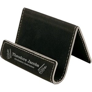 3 1/2" x 2 1/2" Black/Silver Laserable Leatherette Holder Easel - GFT611 - Austin Print Co.