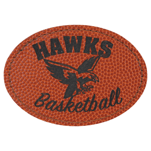 3 1/2" x 2 1/2" Oval Basketball Laserable Leatherette Patch with Adhesive - PTH616 - Austin Print Co.