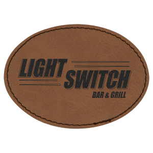 3 1/2" x 2 1/2" Oval Dark Brown Laserable Leatherette Patch with Adhesive - PTH605 - Austin Print Co.