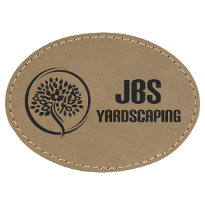 3 1/2" x 2 1/2" Oval Light Brown Laserable Leatherette Patch with Adhesive - PTH601 - Austin Print Co.