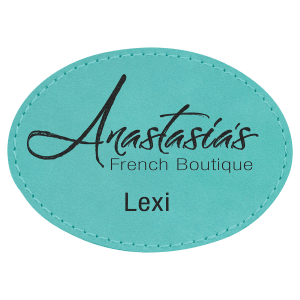 3 1/2" x 2 1/2" Oval Teal Laserable Leatherette Patch with Adhesive - PTH608 - Austin Print Co.