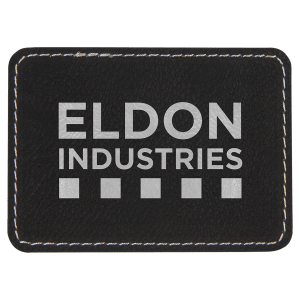 3 1/2" x 2 1/2" Rectangle Black/Silver Laserable Leatherette Patch with Adhesive - PTH203 - Austin Print Co.