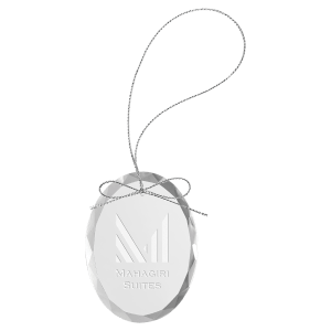 3 1/4" Clear Oval Glass Ornament with Silver String - CGS102 - Austin Print Co.