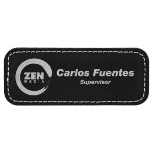 3 1/4" x 1 1/4" Black/Silver Laserable Leatherette Badge Blank with Magnet - BDG139 - Austin Print Co.