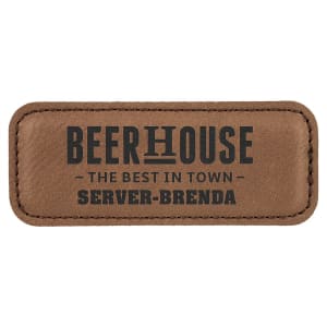 3 1/4" x 1 1/4" Dark Brown Laserable Leatherette Badge Blank with Magnet - BDG132 - Austin Print Co.
