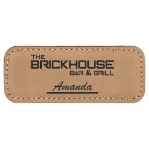 3 1/4" x 1 1/4" Light Brown Laserable Leatherette Badge Blank with Magnet - BDG131 - Austin Print Co.