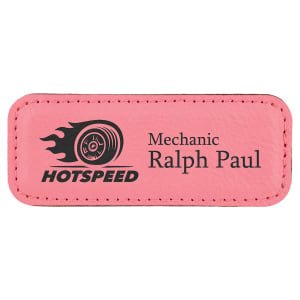 3 1/4" x 1 1/4" Pink Laserable Leatherette Badge Blank with Magnet - BDG138 - Austin Print Co.