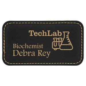 3 1/4" x 1 3/4" Black/Gold Laserable Leatherette Badge Blank with Magnet - BDG163 - Austin Print Co.