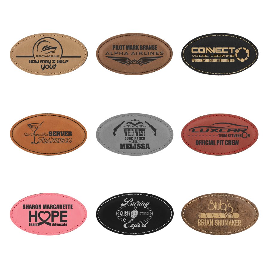 3 1/4" x 1 3/4" Laserable Leatherette Oval Badge Blank with Magnet - JDS