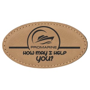 3 1/4" x 1 3/4" Light Brown Laserable Leatherette Oval Badge Blank with Magnet - BDG101 - Austin Print Co.