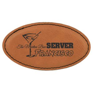 3 1/4" x 1 3/4" Rawhide Laserable Leatherette Oval Badge Blank with Magnet - BDG104 - Austin Print Co.