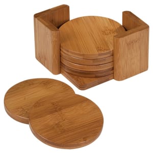 3 3/4" Bamboo Round 6 - Coaster Set with Holder - CST12 - JDS