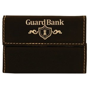 3 3/4" x 2 3/4" Black/Gold Laserable Leatherette Hard Business Card Holder - GFT245A - Austin Print Co.