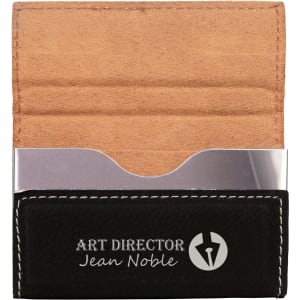 3 3/4" x 2 3/4" Black/Silver Laserable Leatherette Hard Business Card Holder - GFT606 - Austin Print Co.