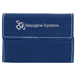 3 3/4" x 2 3/4" Blue/Silver Laserable Leatherette Hard Business Card Holder - GFT834 - Austin Print Co.