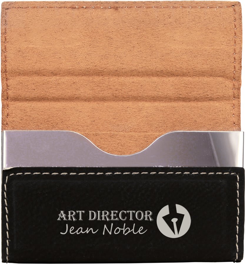 3 3/4" x 2 3/4" Laserable Leatherette Hard Business Card Holder - JDS
