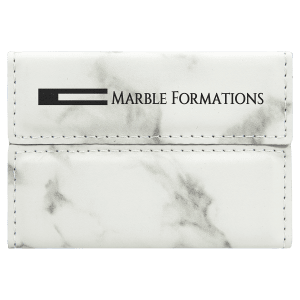 3 3/4" x 2 3/4" White Marble Laserable Leatherette Hard Business Card Holder - GFT870 - Austin Print Co.