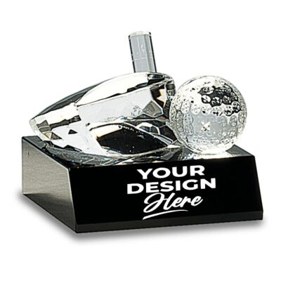 3" Clear Crystal Golf Ball & Club on Black Pedestal Base - Austin Print Co.