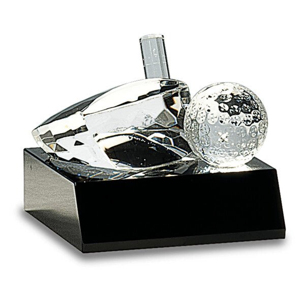 3" Clear Crystal Golf Ball & Club on Black Pedestal Base - Austin Print Co.