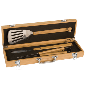 3 - Piece Bamboo BBQ Set in Bamboo Case - BBQ02A - Austin Print Co.