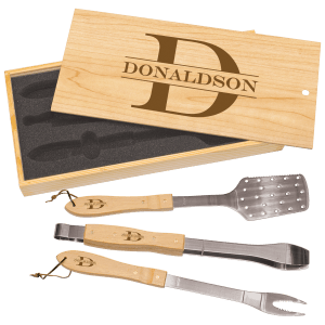 3 - Piece BBQ Set in Wooden Pine Box - BBQ01A - Austin Print Co.