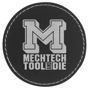 3" Round Black/Silver Laserable Leatherette Patch with Adhesive - PTH403 - Austin Print Co.