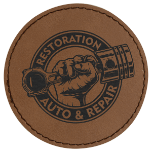 3" Round Dark Brown Laserable Leatherette Patch with Adhesive - PTH405 - Austin Print Co.