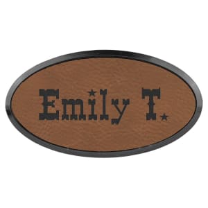 3" x 1 1/2" Dark Brown Laserable Leatherette Oval Badge & Frame - BDG202 - Austin Print Co.