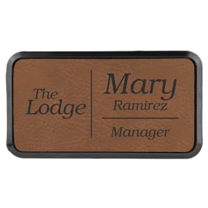 3" x 1 1/2" Dark Brown Laserable Leatherette Round Corner Badge & Frame - BDG262 - Austin Print Co.