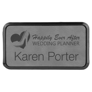 3" x 1 1/2" Gray Laserable Leatherette Round Corner Badge & Frame - BDG265 - Austin Print Co.