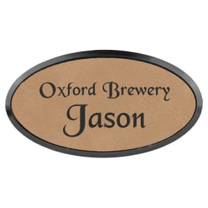 3" x 1 1/2" Light Brown Laserable Leatherette Oval Badge & Frame - BDG201 - Austin Print Co.