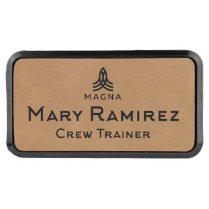 3" x 1 1/2" Light Brown Laserable Leatherette Round Corner Badge & Frame - BDG261 - Austin Print Co.