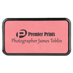 3" x 1 1/2" Pink Laserable Leatherette Round Corner Badge & Frame - BDG268 - Austin Print Co.