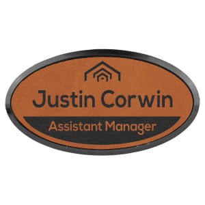 3" x 1 1/2" Rawhide Laserable Leatherette Oval Badge & Frame - BDG204 - Austin Print Co.