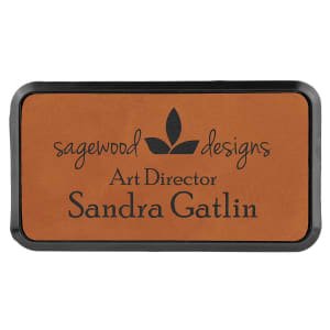 3" x 1 1/2" Rawhide Laserable Leatherette Round Corner Badge & Frame - BDG264 - Austin Print Co.