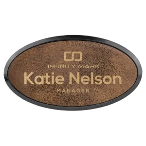 3" x 1 1/2" Rustic/Gold Laserable Leatherette Oval Badge & Frame - BDG210 - Austin Print Co.