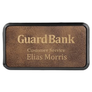 3" x 1 1/2" Rustic/Gold Laserable Leatherette Round Corner Badge & Frame - BDG270 - Austin Print Co.